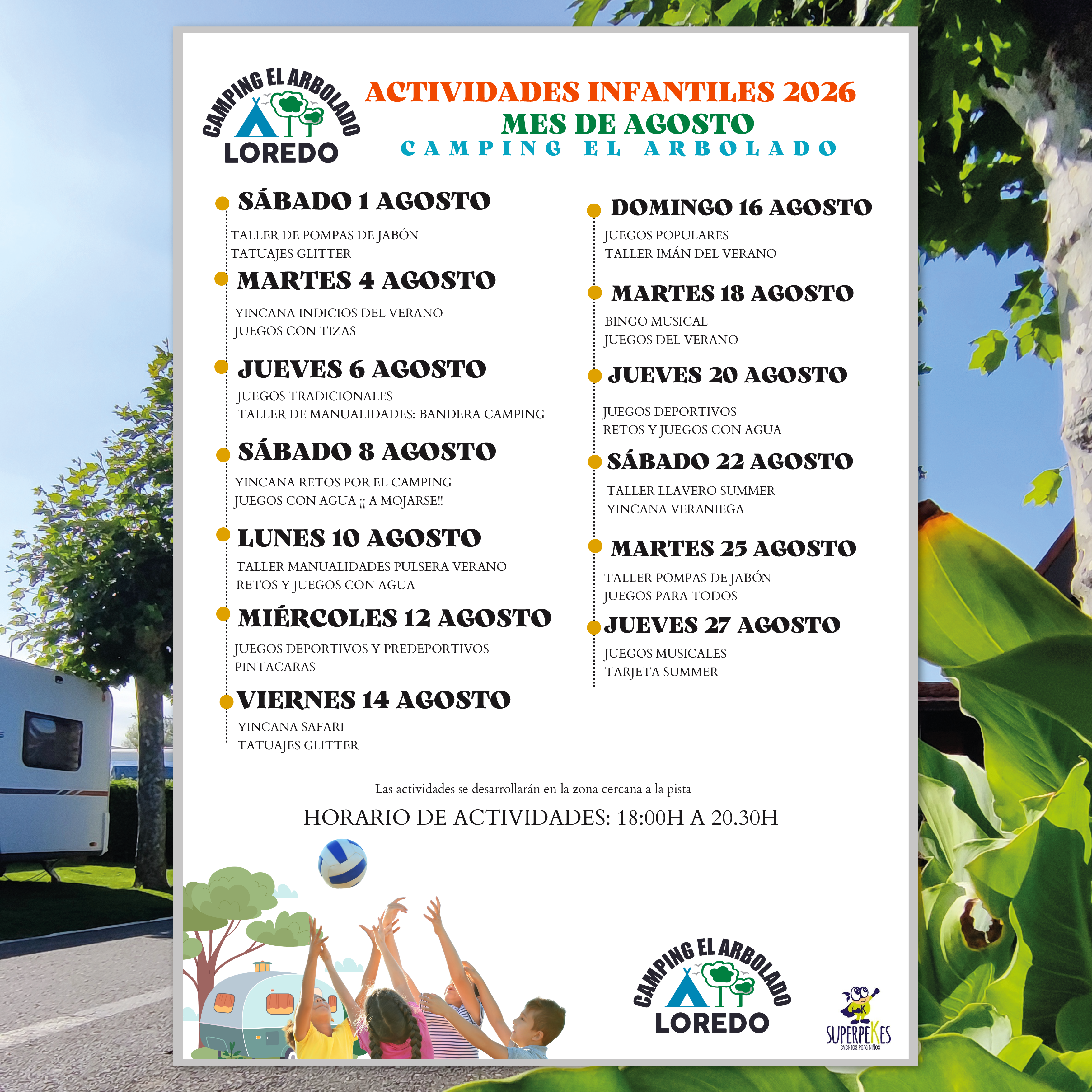 Actividades infantiles Verano 2026 Camping El Arbolado