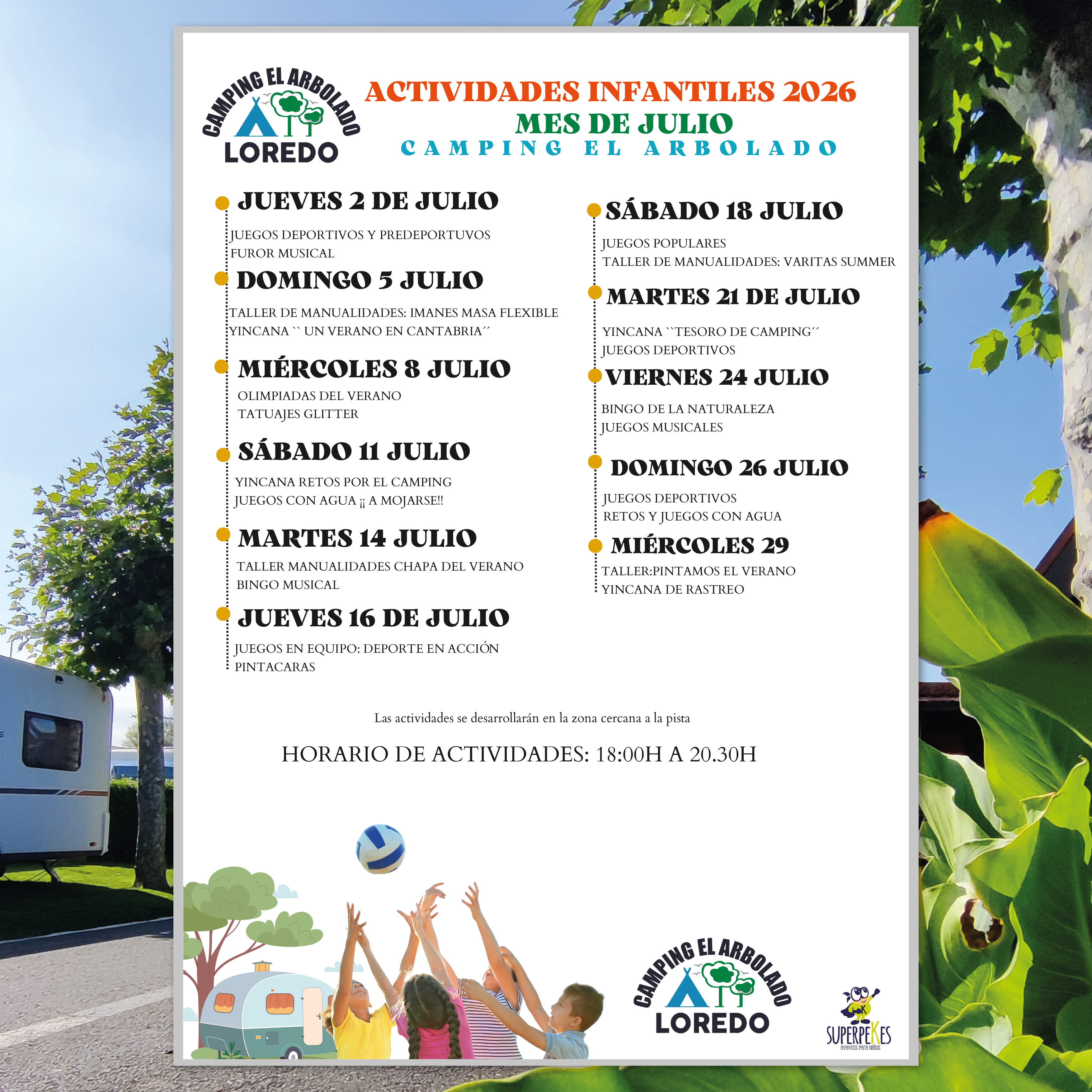 Actividades infantiles Verano 2026 Camping El Arbolado